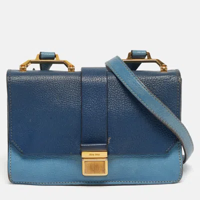Pre-owned Miu Miu Two Tone Blue Madras Leather Flap Crossbody Bag