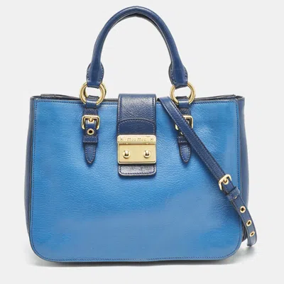 Pre-owned Miu Miu Two Tone Blue Madras Leather Pushlock Tote
