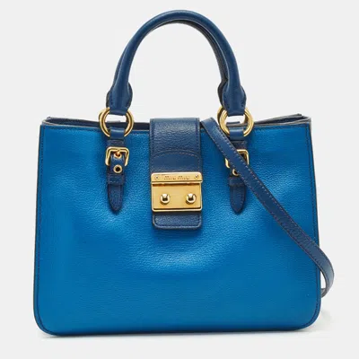 Pre-owned Miu Miu Two Tone Blue Madras Leather Pushlock Tote