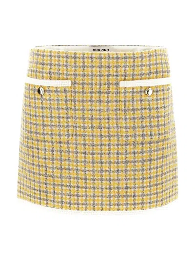 MIU MIU TWO-TONE BOUCLÃ© MINI SKIRT