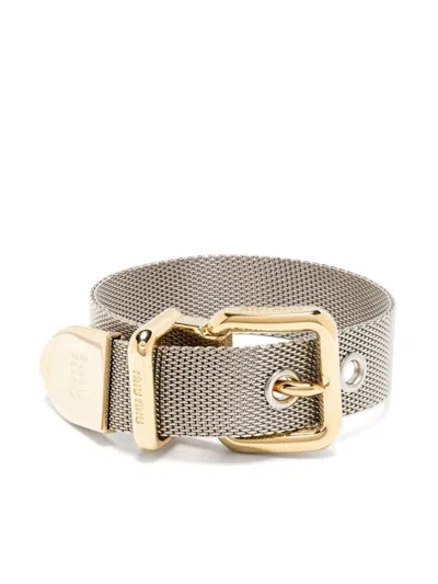 Miu Miu Logo Buckle Metal Bracelet In Acciaio+oro