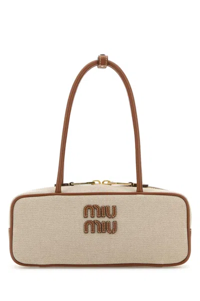 Miu Miu Two-tone Canvas Beau Shoulder Bag In Brown