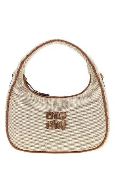 Miu Miu Two-tone Canvas Handbag In Brown