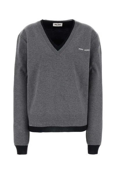 MIU MIU TWO-TONE CASHMERE AND SILK OVERSIZE SWEATER