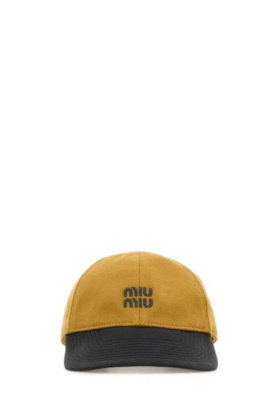 Miu Miu Two-tone Drill Baseball Cap In Black
