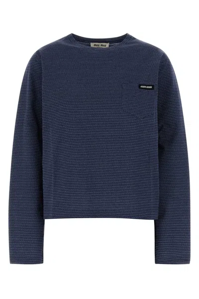 Miu Miu Textured Cotton Sweatshirt In Blue