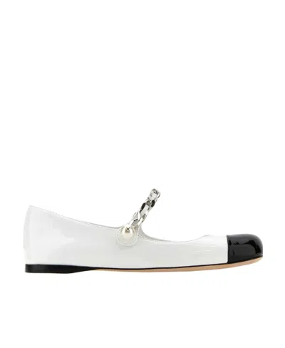 Miu Miu Two-tone Leather Ballerina Shoes In White