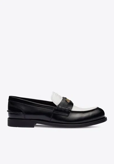MIU MIU TWO-TONE LEATHER PENNY LOAFERS