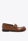 Miu Miu Two-tone Leather Penny Loafers In Brown