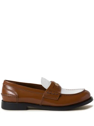 MIU MIU TWO-TONE LEATHER PENNY LOAFERS