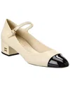 Miu Miu Leather Block Heel Pumps With Round Toe In White