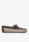 Miu Miu Canvas And Bleached Leather Boat Shoes In Brown
