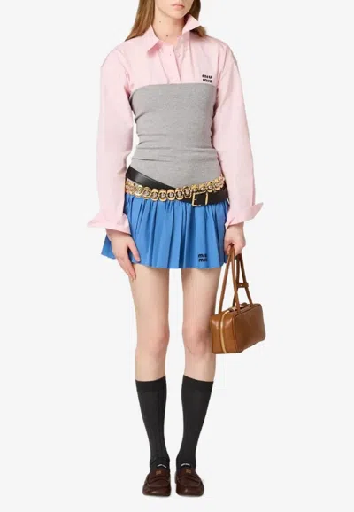 Miu Miu Two-tone Paneled Mini Skirt In Blue