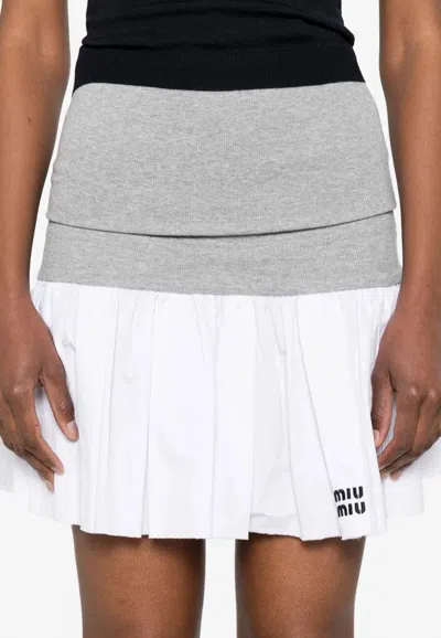 Miu Miu Two-tone Paneled Mini Skirt In Gray