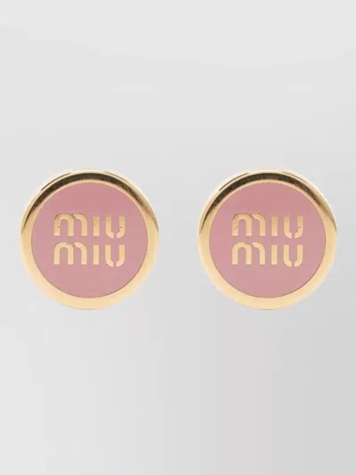 Miu Miu Two Tone Round Metal Statement Earrings In Gold