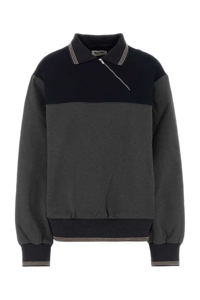 Miu Miu Two-tone Stretch Viscose Blend Oversize Polo Shirt In Black