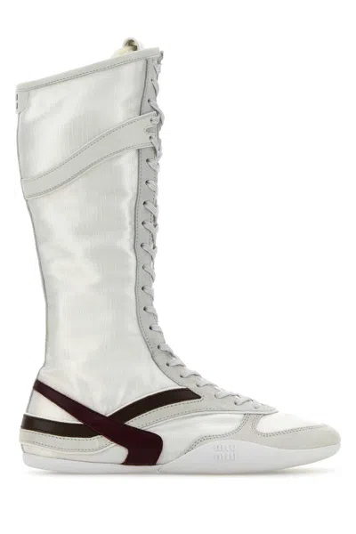 Miu Miu Two-tone Tech Fabric And Suede Gymnasium Boots