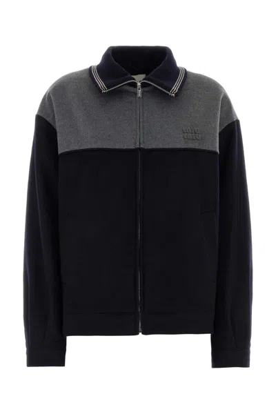 Miu Miu Velour Jacket Contrast Panel Buttoned Cuffs Collar In Black