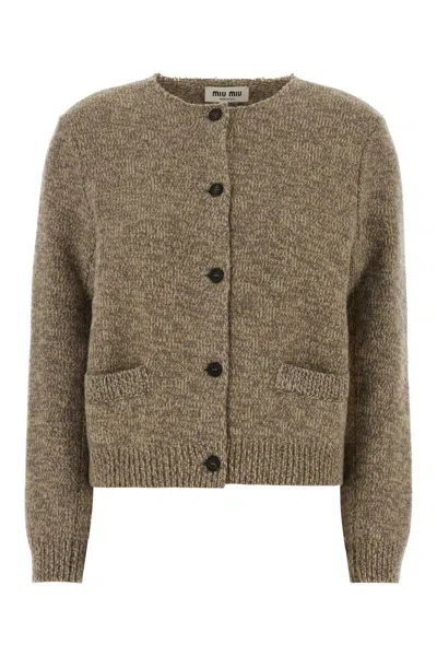 Miu Miu Two-tone Wool Cardigan In Brown