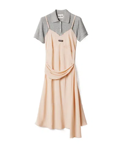 Miu Miu Two-toned Layered Dress In Neutral