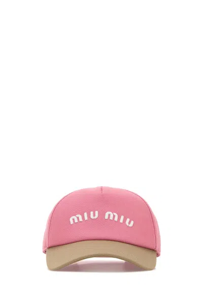 Miu Miu Two-tone Cotton Baseball Cap In Pink