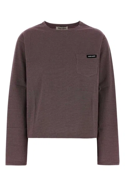 Miu Miu Two-tone Jersey T-shirt In Brown