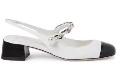 Pre-owned Miu Miu Twotone Patent Leather Slingbacks Black (women's) Sneakers In White