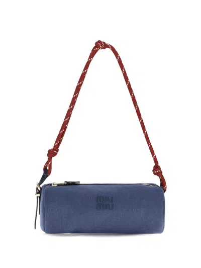 Miu Miu Two-tone Recycled Polyamide Wallet In Blue