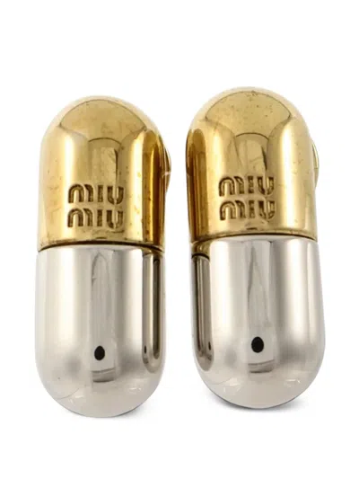 Pre-owned Miu Miu Two-tone Stud Earrings In Gold