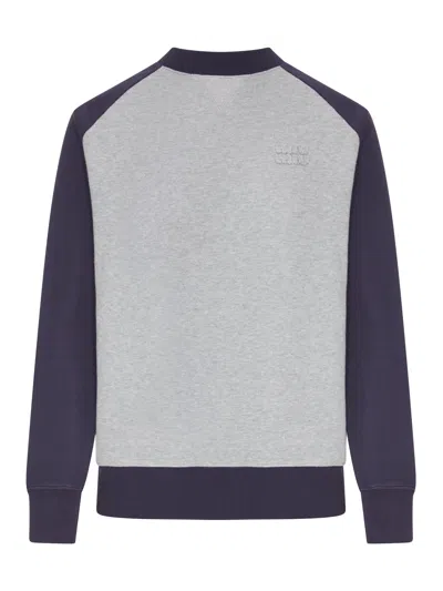 Miu Miu Two-tone Sweatshirt With Logo In Gray