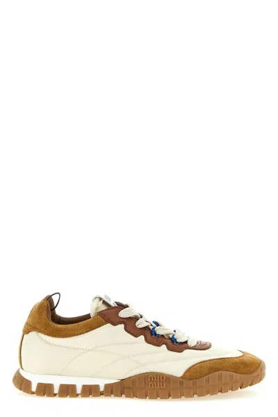 Miu Miu Tyre Technical Fabric Suede Leather Sneakers In Multi