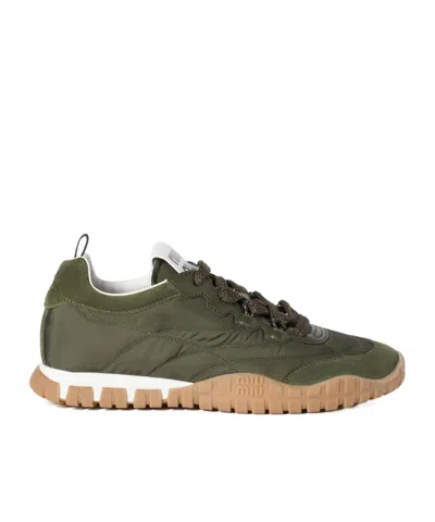 Miu Miu Tyre Technical Fabric And Suede Sneakers In Green