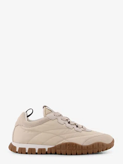 Miu Miu Tyre Sneakers In Technical Fabric And Suede In Sand