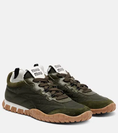 Miu Miu Tyre Suede-trimmed Sneakers In Green