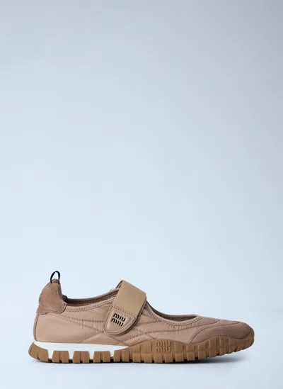 Miu Miu Tyre Technical Fabric And Suede Ballerinas In Multi