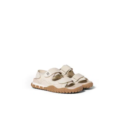 Miu Miu Tyre Technical Fabric And Suede Sandals In Neutral