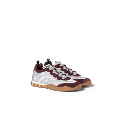 Miu Miu Tyre Technical Fabric And Suede Sneakers In Aluminum/bordeaux