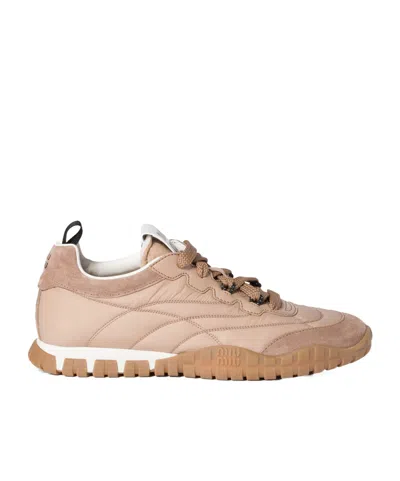Miu Miu Tyre Technical Fabric And Suede Sneakers In Brown