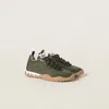 Miu Miu Tyre Technical Fabric And Suede Sneakers In Loden Green
