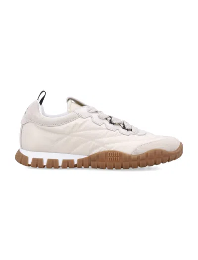 Miu Miu Tyre-inspired Technical Fabric Sneaker With Suede Inserts For Women In White