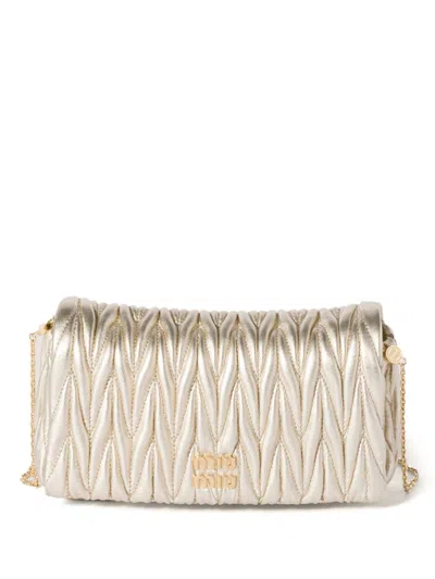 Miu Miu Matelassé Nappa Leather Mini-bag In Gold
