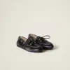 Miu Miu Leather Loafers With Lace Detail And Metal Eyelets In Black
