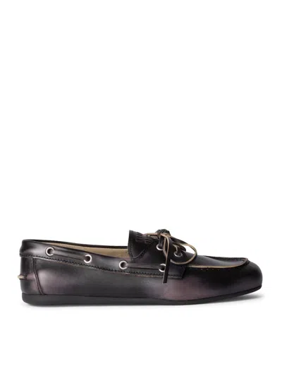 Miu Miu Unlined Boat Loafers In Decolored Leather