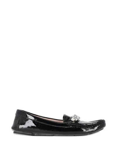 Pre-owned Miu Miu Upper-embellishment Leather Loafer In Black