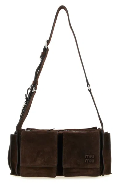 Miu Miu Suede Utilitaire Crossbody Bag Adjustable Strap In Brown