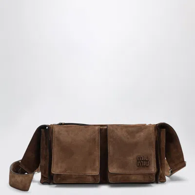 Miu Miu Suede Utilitaire Crossbody Bag Adjustable Strap In Brown