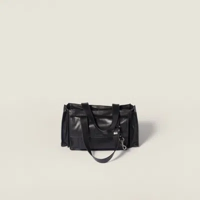Miu Miu Utilitaire Nappa Leather Shopping Bag In Black