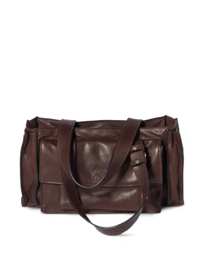 Miu Miu Utilitaire Nappa Leather Shopping Bag In Brown