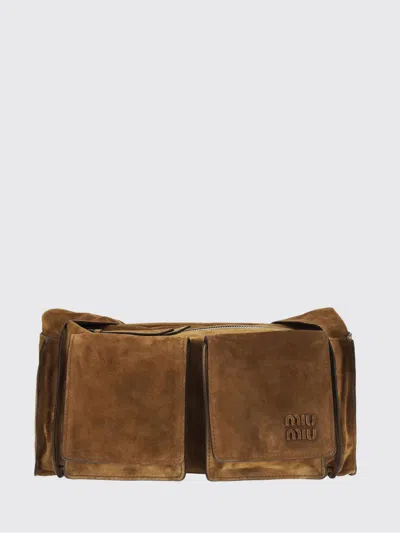 Miu Miu Utilitaire Suede Bag With Pockets In Brown
