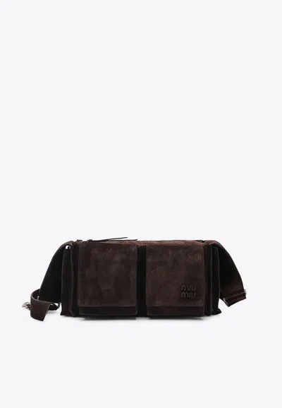 Miu Miu Utilitaire Suede Crossbody Bag In Brown